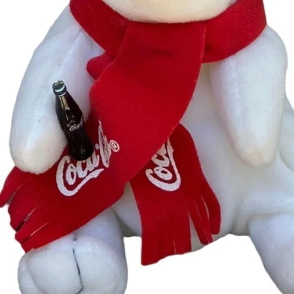 1998 COCA COLA Polar Bear Bean Bag Plush 5 1/2" Soda Red Scarf Collectable - Picture 3 of 6